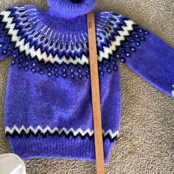SuperTanya Mohair Icelandic Nordic Pullover Sweater Handmade Blue - Picture 10 of 12